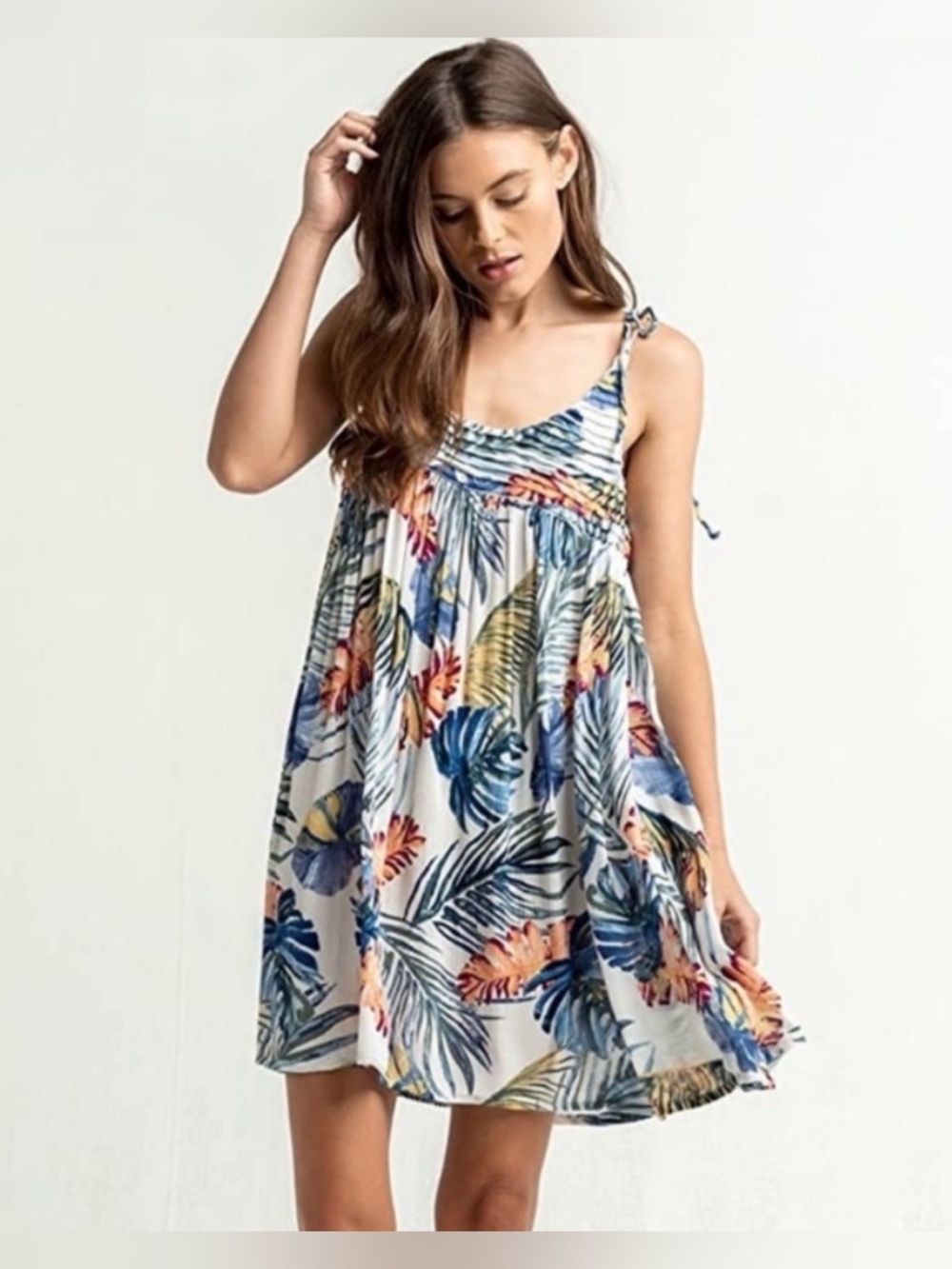 Rip Curl Sayulita Tropical Crinkle Mini Sun Dress - White, Blue, Orange- Size XS